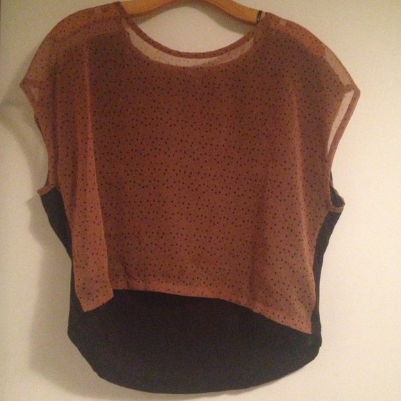 Tops - Brown and black polka dot top.