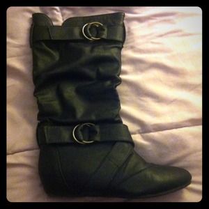 Black calf high boots