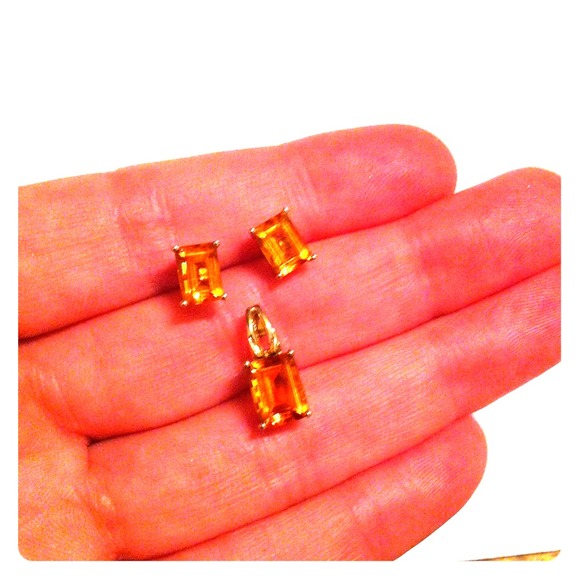 14K gold and Topaz earrings and charm set