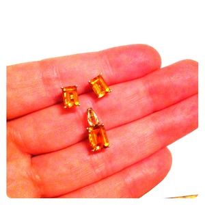 14K gold and Topaz earrings and charm set