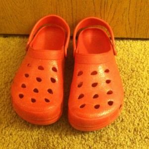Pink glitter crocs