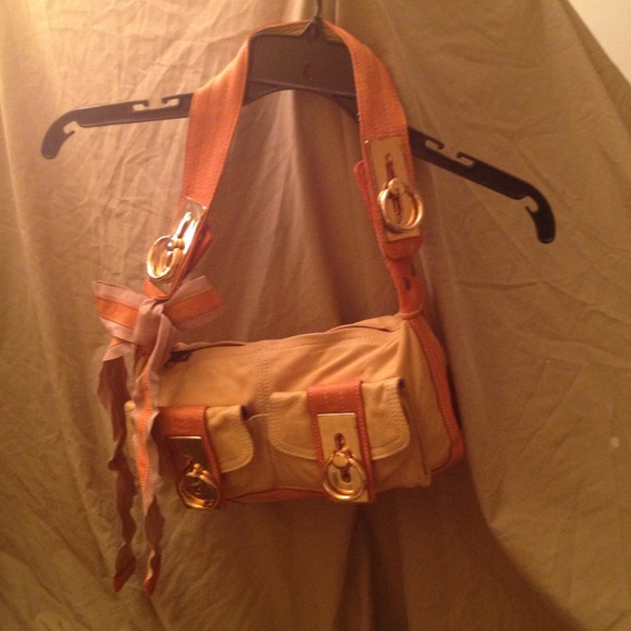 Gold & Orange leather handbag