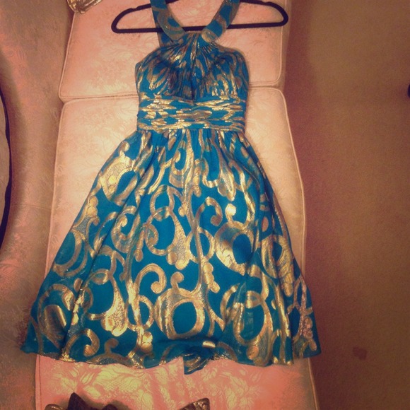 Blue and gold dress.