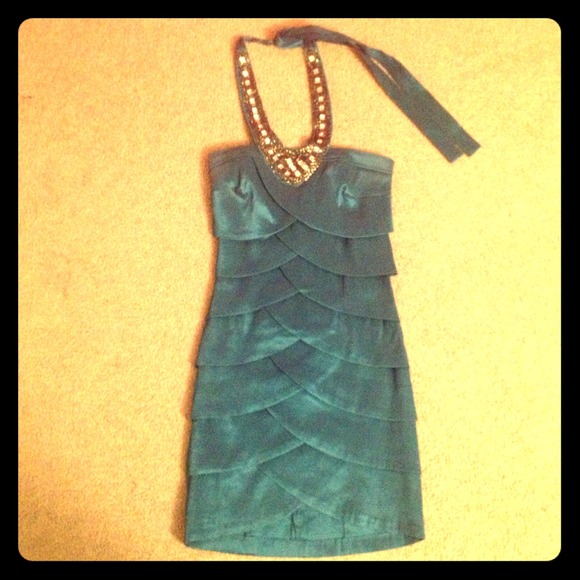 Trixxi Formal Beaded Teal Dress