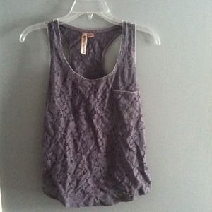 Gray Laced And Beaded Tank