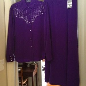 Purple Long skirt w/matching embleshed blouse