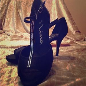 Black Satin with Rhinestones Heels