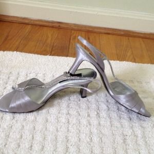 Evening strappy sandals. Silver with rhinestones