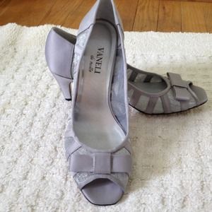 Vaneli silver mesh and satin heels.