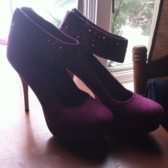 Royal purple platform heels with studding detail
