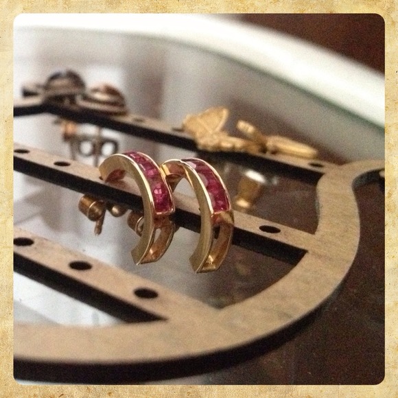 CLOSING SALE 14k Genuine Precious Rubies Hoops - Picture 2 of 2