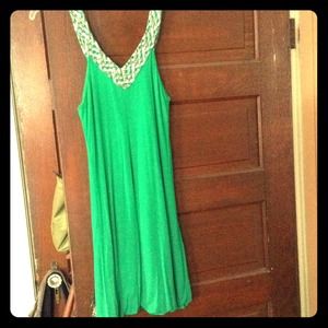 Green top detailed dress.