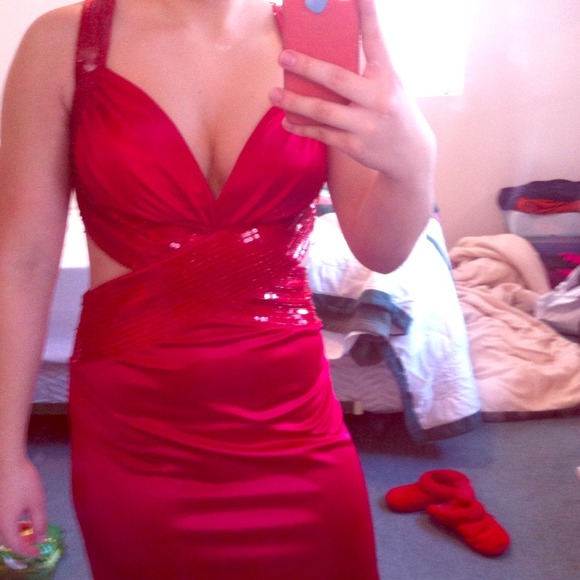Long red prom dress
