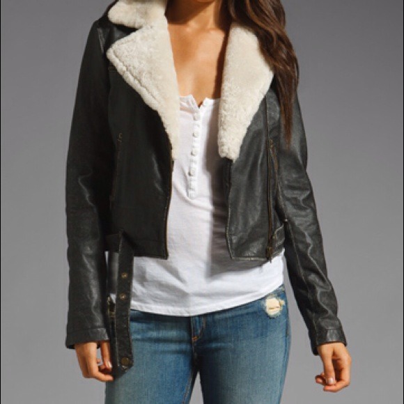 Current/Elliott Shearling Leather Biker Jacket