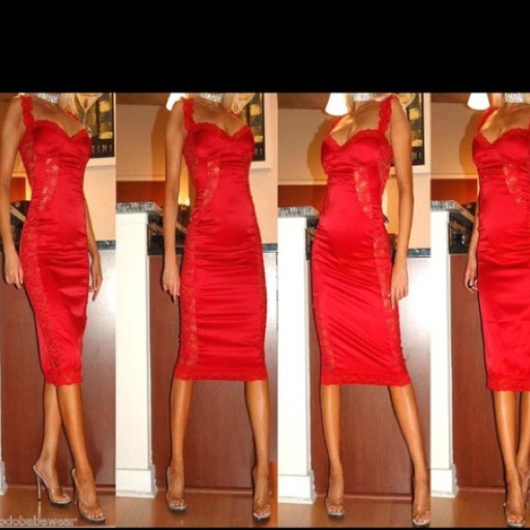 Sexy red lace knee length cocktail dress