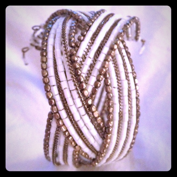 Gold and white beads braided cuff!