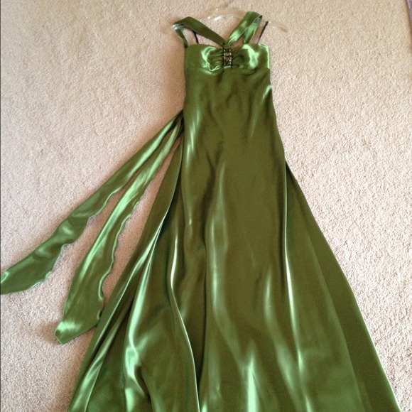 Formal long shiny green dress