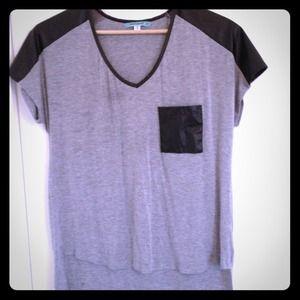 Grey shirt with faux leather accents