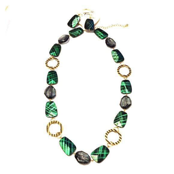 Green/Gold Tone Necklace and Marching Earrings