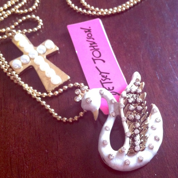 Betsey Johnson Necklace Swan & Cross