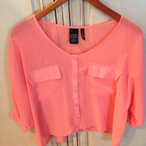Peach crop sheer top