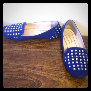 Blue studded loafers
