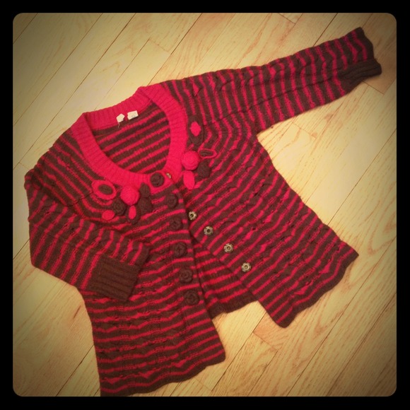 Cranberry/ brown 3 quarter sleeve cardigan