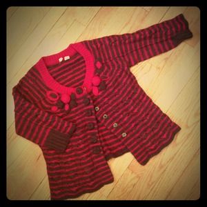 Cranberry/ brown 3 quarter sleeve cardigan