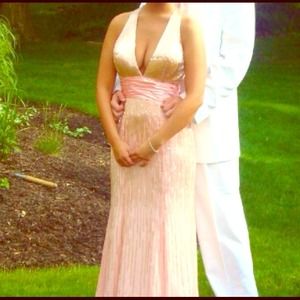 Pink and Gold Sequin Prom Dress