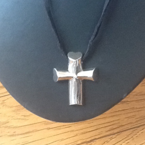 925 cross pendant on black leather necklace
