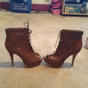 Brown open toe heels