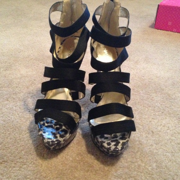 Black and gray cheetah print heels