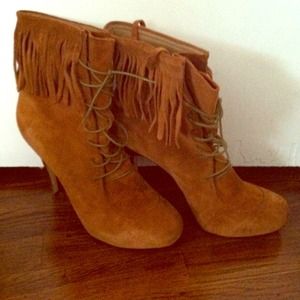 Suede moccasin boot 4 inch heel