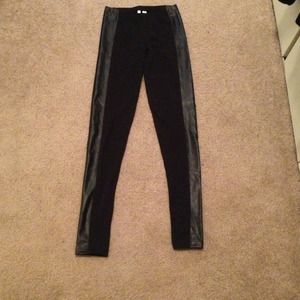 Black leggings with faux leather side trim