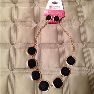 Black and gold statement necklace and earring set