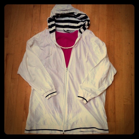 SOLD -- White jacket w/ striped hood -- bundled