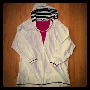 SOLD -- White jacket w/ striped hood -- bundled