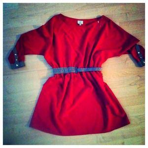 SOLD Red Long-sleeved Dress with Gold and Gray