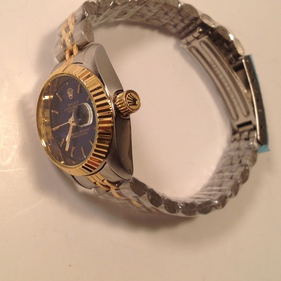 Rolex Accessories - Ladies Two-Tone Blue Face Rolex Date Just