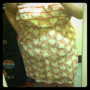 Floral, strapless, yellow spring dress