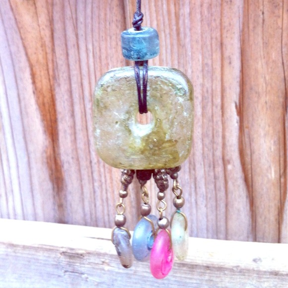 Distressed glass pendant necklace