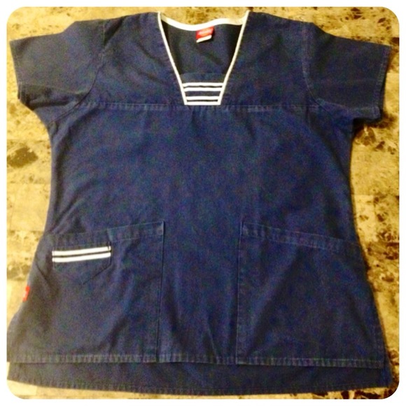 Dickies Navy & White Scrub Top, Size XS