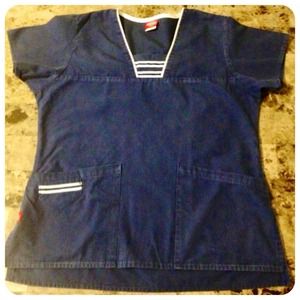 Dickies Navy & White Scrub Top, Size XS