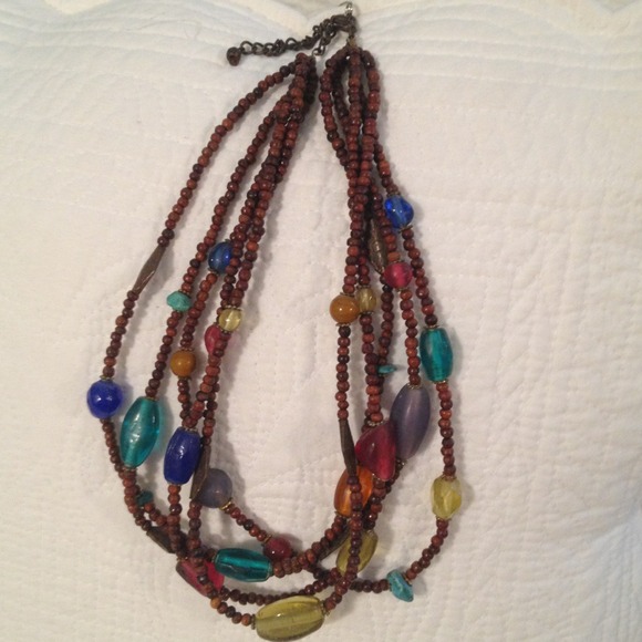 Multiple colored glass bead necklace
