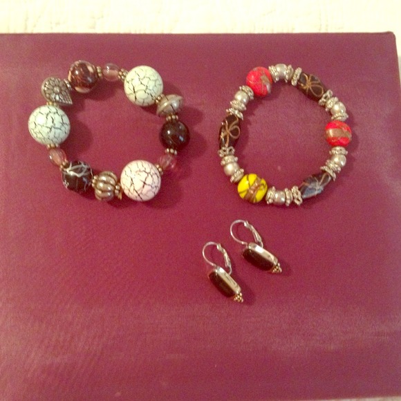 REDUCED! Two beaded bracelets and earrings bundled