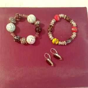 REDUCED! Two beaded bracelets and earrings bundled