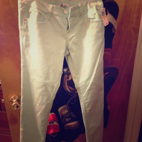 Mint green skinny jeans