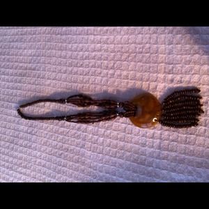 Long wood and tortoise shell handmade necklace