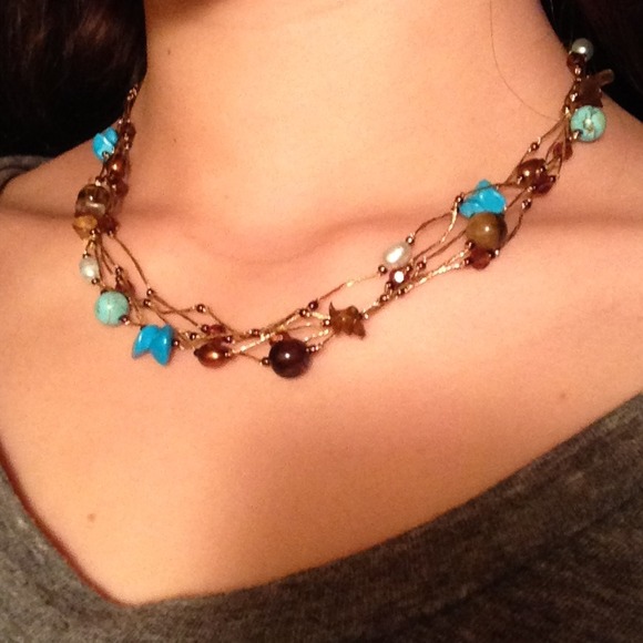 Golden turquoise necklace - Picture 2 of 3