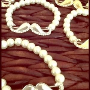 Bling and pearl mustache bracelet
